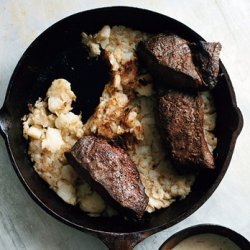 Flatiron Steaks with Creamy Juniper Sauce with Hash Browns recipe