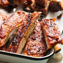 Classic Barbecue Pork Ribs with Smoky Bacon Barbecue Sauce recipe