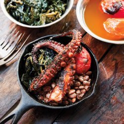 Grilled Octopus with Kale, Tomatoes, and Beans recipe