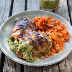 Cumin-Crusted Chicken Thighs with Grilled Tomatillo Salsa recipe