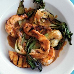 Grilled Shrimp Satay with Peaches and Bok Choy recipe