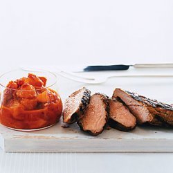 Grilled Jerk Pork with Curried Peach Relish recipe