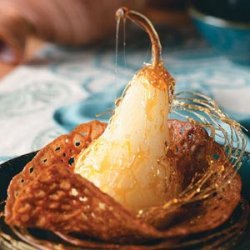 Poached Pears in Lace Cookie Cups recipe