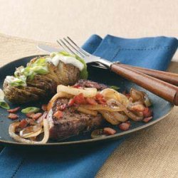 Steaks with Molasses-Glazed Onions recipe
