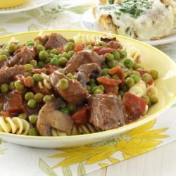 Beef Tip Stew over Fusilli recipe