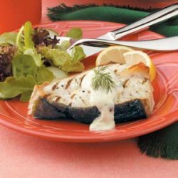 Grilled Halibut with Mustard Dill Sauce recipe