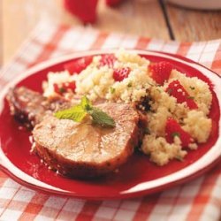 Glazed Pork with Strawberry Couscous recipe