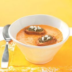 Yellow Tomato Soup with Goat Cheese Croutons recipe