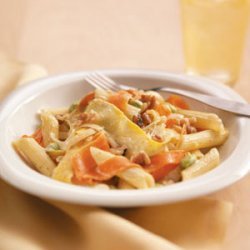 Creamy Pesto Penne with Vegetable Ribbons recipe