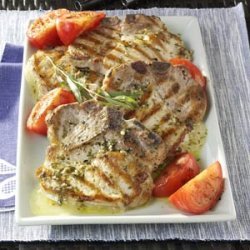 Provolone-stuffed Pork Chops with Tarragon Vinaigrette recipe