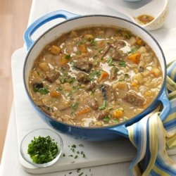 Beef Barley Soup with Roasted Vegetables recipe
