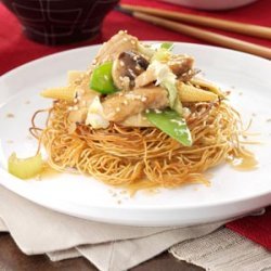 Oriental Pork with Noodle Nests recipe