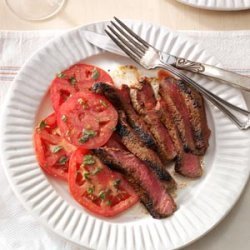 Grilled Steaks with Marinated Tomatoes recipe