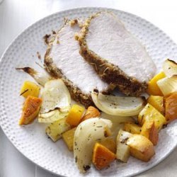 Crumb-Crusted Pork Roast with Root Vegetables recipe