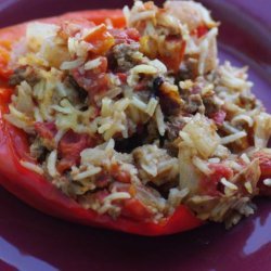 Ground Beef Stuffed Green Bell Peppers With Cheese recipe