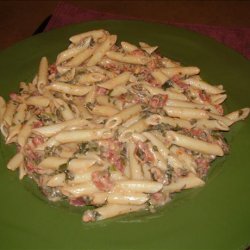 EASY! Penne with chicken, spinach and tomato Alfredo (soooo good!) recipe