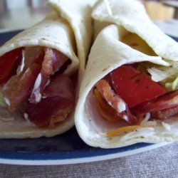 A Fun and Frolic Kind of Avocado, Bacon, and Tomato Wrap Yippee! recipe