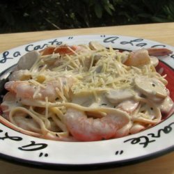 Shrimp and Mushroom Linguini With Creamy Cheese Herb Sauce recipe