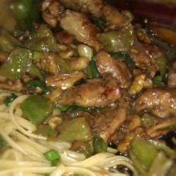 Chicken With Walnuts, Bell Peppers (Capsicum) and Green Onions recipe