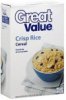 Great Value cereal crisp rice Calories
