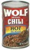 Wolf chili, hot, no beans Calories