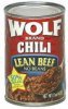 Wolf chili, lean beef, no beans Calories