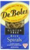 DeBoles rice spirals gluten free pasta Calories
