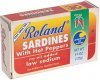 Roland sardines packed in water with hot peppers Calories