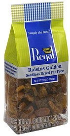 raisins golden, seedless, dried, fat free Regal Nutrition info