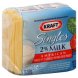 Kraft Foods, Inc. 2% milk singles cheese product reduced fat pasteurized prepared, white american Calories