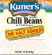 Kuner's chili beans in chili sauce, original, no salt added Calories