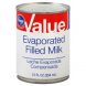Value value evaporated filled milk Calories