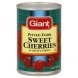 Giant Supermarket sweet cherries pitted dark, in heavy syrup Calories