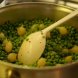 peas and onions, frozen, cooked, boiled, drained, without salt