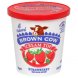 cream top yogurt strawberry, fruit on the bottom