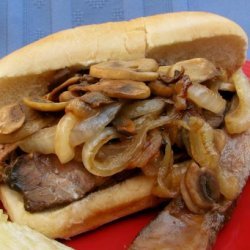 Grilled Steak Sandwich With Mushrooms and Caramelized Onions