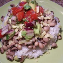 Black Eyed Peas with Coconut Rice and Avocado Salsa