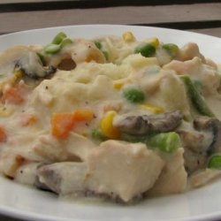True Comfort: Chicken Pot Pie Soup over Mashed Potatoes