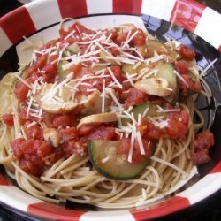 Spaghetti With Tomato, Chilli, Mushroom, Zucchini & Garlic