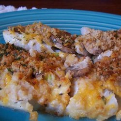 Cheesy Mushroom Baked Flounder