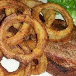 Grilled Rib-eyes and Fried Onion Rings