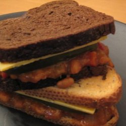 Baked Beans, Cheddar and Pickle Sandwich