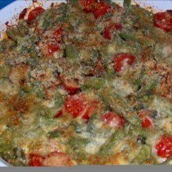 Green Bean Gratinate With Cherry Tomatoes, Mozzarella and Basil