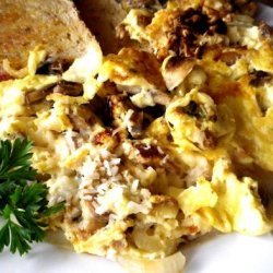 Scrambled Eggs With Mushrooms, Onions and Parmesan Cheese