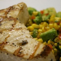 Chargrilled Swordfish on Warm Avocado Corn Salad