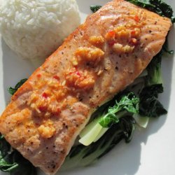 Salmon  With Bok Choy, Asian Sauce and Salmon Roe