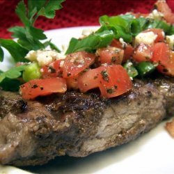 Balsamic Marinated Steaks With Gorgonzola /Tomato  Topping