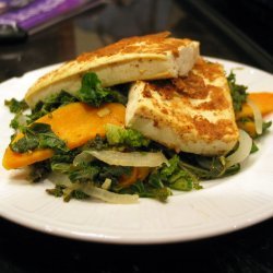 Mustard-Crusted Tofu With Kale and Sweet Potato