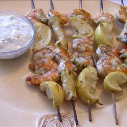 Shrimp and Lemon Skewers With Feta Dill Sauce