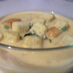 Cheese Soup With Pumpernickel Croutons